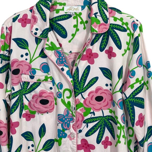 Jaye's Studio Floral Bloom Print Luxe Sateen Sleep Shirt Medium Pajamas Preppy - Picture 3 of 6